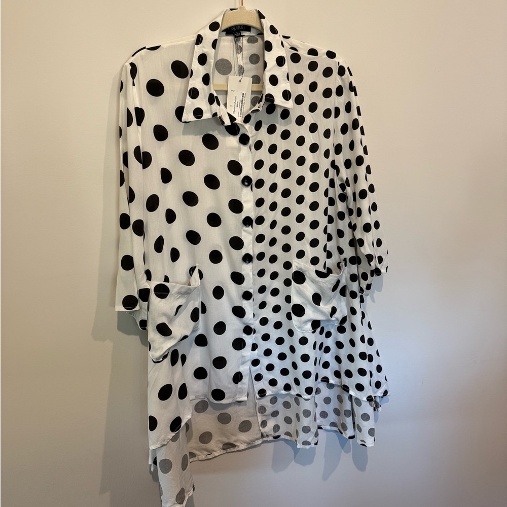 Papillon New With Tags Black and White Polka Dot Tunic Blouse